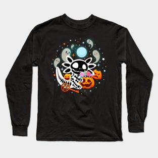 Axolotl Halloween Gifts Spooky Skeleton Axolotl Long Sleeve T-Shirt
